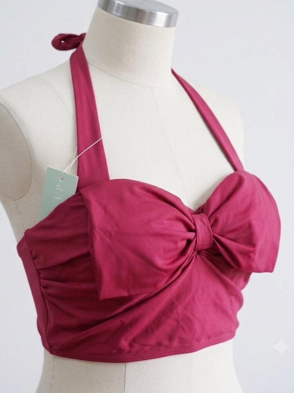 Dressfo Swim Top Women Size 12 NEW Red Bow Halter